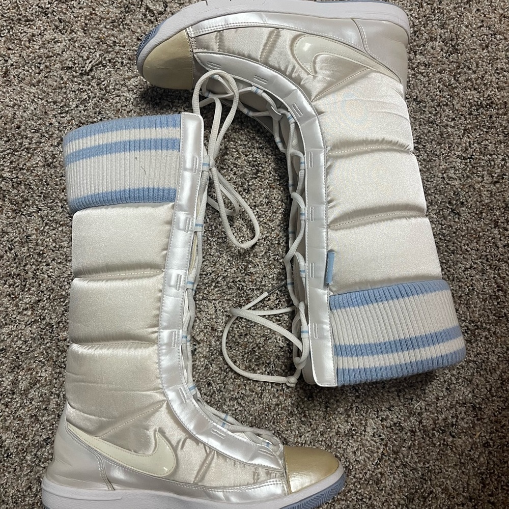 Nike White and Light Blue Puffer Boots